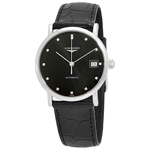 Longines Elegant Collection Damen-Armbanduhr mit schwarzem Zifferblatt, L4.809.4.57.2 von Longines