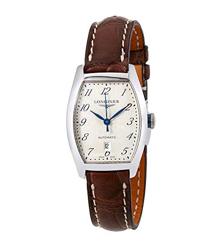 Longines Damen Evidenza Automatikuhr mit weißem Zifferblatt, braunem Lederarmband und 30 m Wasserdichtigkeit von Longines