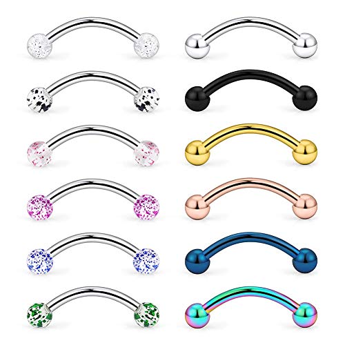 Longita 14G Rook Piercing Chirurgenstahl Damen Herren Septum Piercing Augenbrauenpiercing Helix Daith Tragus Ohr Piercing Curved Barbell Piercing Schmuck 12 Stück von Longita