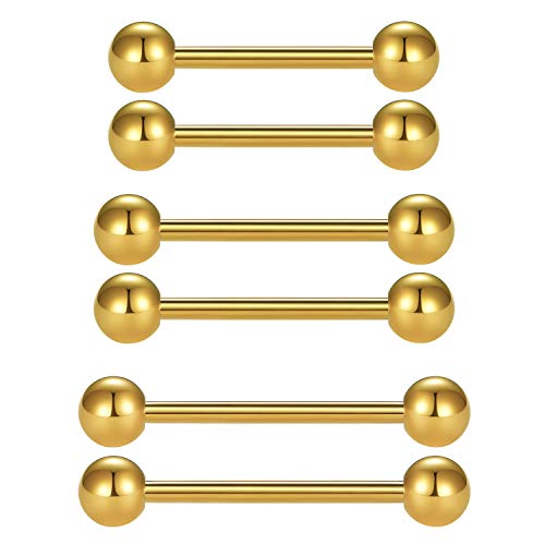Longita 16G Zungenpiercing Brustwarzenpiercing 14mm 16mm 18mm Stab Chirurgenstahl für Damen Herren Körperschmuck 6 Stück von Longita