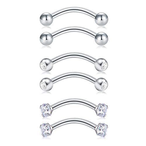 Longita 16G Rook Piercing Augenbrauenpiercing Chirurgenstahl Damen Herren Bananenpiercing Helix Daith Tragus Piercings Ohr Curved Barbell 6 Stück Longita 16G Rook Piercing Augenbrauenpiercing Chirurgenstahl Damen Herren Bananenpiercing Helix Daith Tragus Piercings Ohr Curved Barbell 6 Stück von Longita