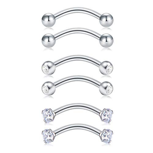 Longita 16G Rook Piercing Augenbrauenpiercing Chirurgenstahl Damen Herren Bananenpiercing Helix Daith Tragus Piercings Ohr Curved Barbell 6 Stück von Longita