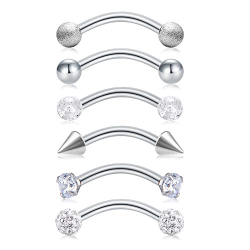 Longita 16G Rook Piercings Chirurgenstahl Augenbrauenpiercing Helix Daith Tragus Ohr Piercing Schmuck Curved Barbell Damen Herren 6 Stück von Longita