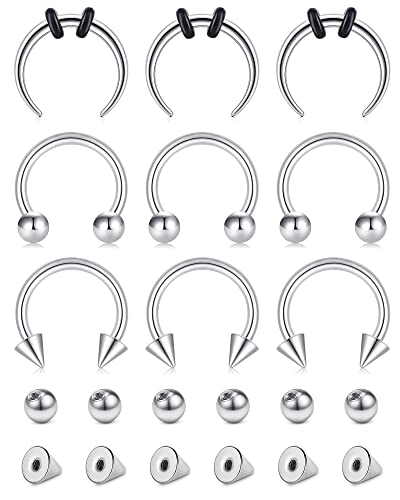 Longita 16G 10MM Hufeisen Piercing Septum Nase Ring für Damen Chirurgenstahl Nasenring Helix Knorpel Ohrpiercing mit Ersatz Kugeln & Spike Silber von Longita