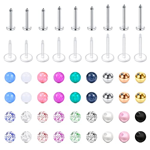 Longita 16G 6-10MM Stab Piercing Lippe Chirurgenstahl & Acryl Ersatzkugeln Piercing Kugel für Helix Tragus Piercing Ohrstecker Labret Lippenpiercing Ohrpiercing Conch Piercing für Damen von Longita