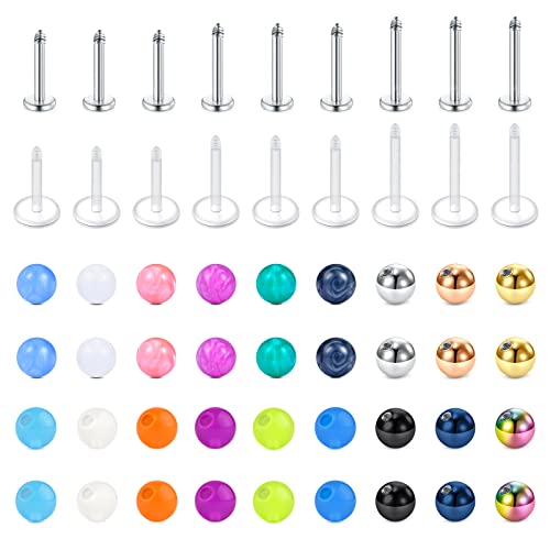 Longita 16G 6-10MM Stab Piercing Lippe Chirurgenstahl & Acryl Ersatzkugeln Piercing Kugel für Helix Tragus Piercing Ohrstecker Labret Lippenpiercing Ohrpiercing Conch Piercing für Damen von Longita