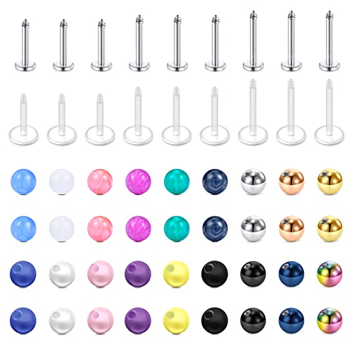 Longita 16G 6-10MM Stab Piercing Lippe Chirurgenstahl & Acryl Ersatzkugeln Piercing Kugel für Helix Tragus Piercing Ohrstecker Labret Lippenpiercing Ohrpiercing Conch Piercing für Damen von Longita