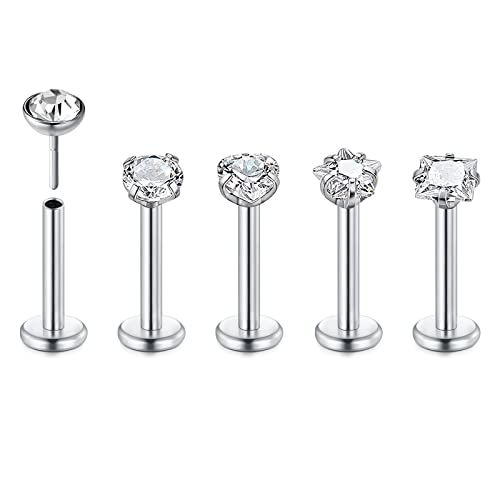 Longita 16G Tragus Piercing Lippenpiercing Stab 8MM 5 Stile Top Piercing Lippe Labret Medusa Piercing Schmuck für Damen Helix Piercing Ohr von Longita