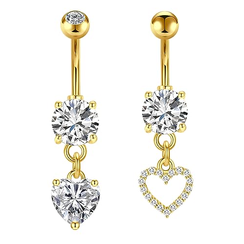 Longita 2 Stück Piercing Bauchnabel Herz Gold Edelstahl Bauchnabelpiercing Cz Piercing Bauchnabel 10mm Stablänge Für Damen Männer 14G von Longita