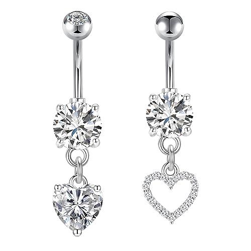 Longita 2 Stück Piercing Bauchnabel Herz Silber Edelstahl Bauchnabelpiercing Cz Piercing Bauchnabel 10mm Stablänge Für Damen Männer 14G von Longita