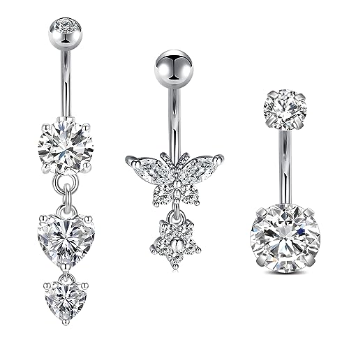 Longita 3 Stück Piercing Bauchnabel Silber Edelstahl Bauchnabelpiercing Cz Piercing Bauchnabel 10mm Stablänge Für Damen Männer 14G von Longita