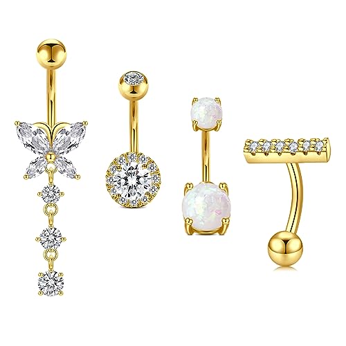 Longita 4 Stück Piercing Bauchnabel Gold Edelstahl Bauchnabelpiercing Cz Schmetterling Piercing Bauchnabel 10mm Stablänge Für Damen Männer 14G von Longita