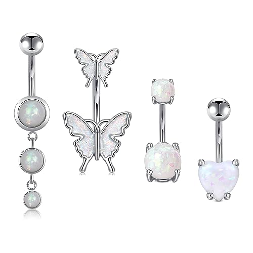 Longita 4 Stück Piercing Bauchnabel Silber Edelstahl Bauchnabelpiercing Lang Cz Schmetterling Piercing Bauchnabel 10mm Stablänge Für Damen Männer 14G von Longita