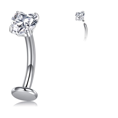 Longita Bauchnabelpiercing Titan G23-14G Curved Barbell mit Innengewinde & Flachem Boden Piercing Bauchnabel 10mm Stablänge Ipoallergen mit Zirkonia für Damen und Herren von Longita