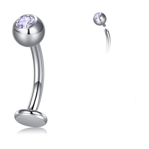 Longita Bauchnabelpiercing Titan G23-14G Curved Barbell mit Innengewinde & Flachem Boden Piercing Bauchnabel 10mm Stablänge Ipoallergen mit Zirkonia für Damen und Herren von Longita