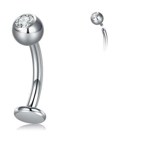 Longita Bauchnabelpiercing Titan G23-14G Curved Barbell mit Innengewinde & Flachem Boden Piercing Bauchnabel 10mm Stablänge Ipoallergen mit Zirkonia für Damen und Herren von Longita
