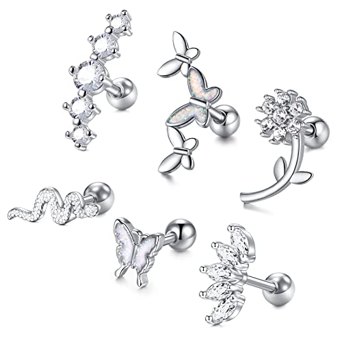Longita Tragus Ohrstecker Piercing Chirurgenstahl 16G Schmetterling Schlange Helix Piercing Ohr für Damen Conch Piercing Stecker 6MM Silber Longita Tragus Ohrstecker Piercing Chirurgenstahl 16G Schmetterling Schlange Helix Piercing Ohr für Damen Conch Piercing Stecker 6MM Silber von Longita