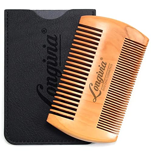 Longivia® Bartkamm Holz Ökologisch 100% Birnbaumholz Beard Comb Wood Bartpflege für Männer Holzkamm Grobe und Feine Zinken Set – Hochwertig Bart Kamm von Longivia