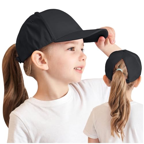 2-8 Jahre Mädchen Jungen Pferdeschwanz Kappe Baseball Cap Unisex Einstellbare Baseballkappe Visor Basecap Hut Sonnenblende Hut Schirmmütze Sommermütze Sommerhut Tennis Kappe (Black, One Size) von Longra
