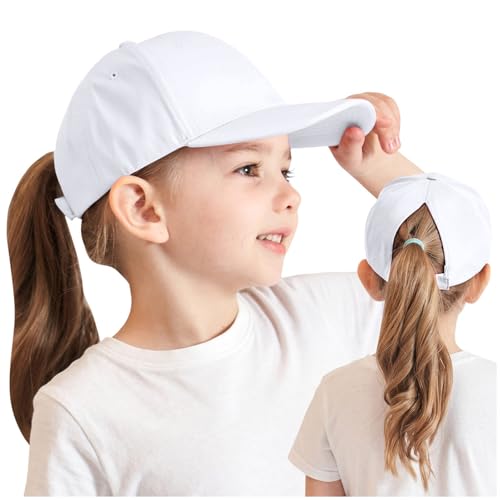 2-8 Jahre Mädchen Jungen Pferdeschwanz Kappe Baseball Cap Unisex Einstellbare Baseballkappe Visor Basecap Hut Sonnenblende Hut Schirmmütze Sommermütze Sommerhut Tennis Kappe (White, One Size) von Longra
