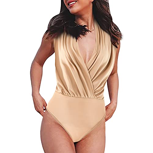 Bodycon Jumpsuits Shapewear Einteiler Overall Damenbody Damen Tshirt Overall Bodysuit T-Shirt Bodys Slim Formende Bodys Bequemer Formende Bodys Frauen Bodysuits Tops Party Clubwear (Rose Gold, M) von Longra