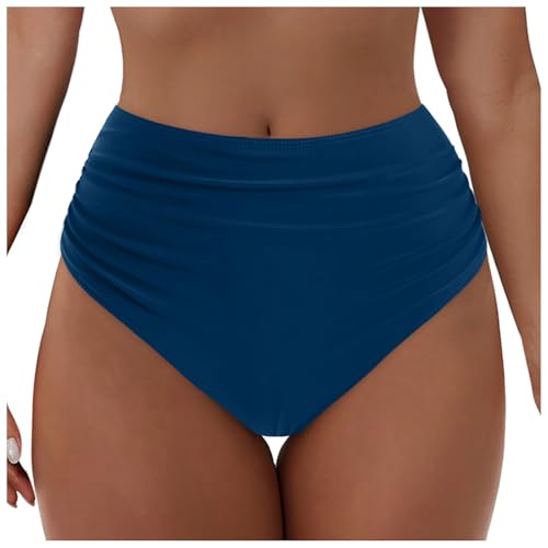 Damen Bikinihose Badeanzug Elastischer Bauchweg High Waist Strand Swimsuits Unterteil Badeshorts Abdominal Ruched Klassische Badehose mit Falten Strandhose Frauen Bikinis Bequemer Bikini (Blue, S) von Longra