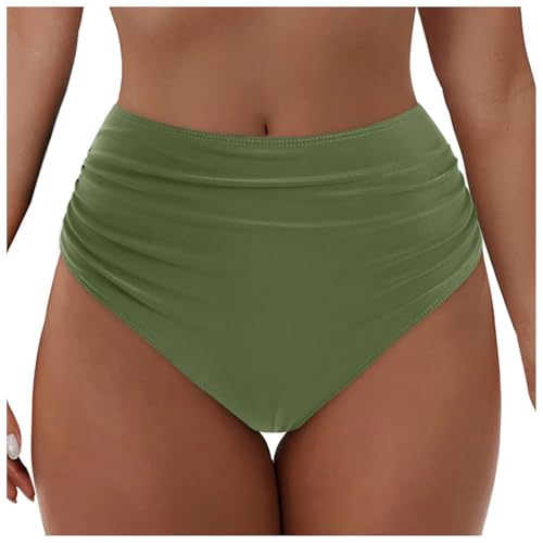 Damen Bikinihose Badeanzug Elastischer Bauchweg High Waist Strand Swimsuits Unterteil Badeshorts Abdominal Ruched Klassische Badehose mit Falten Strandhose Frauen Bikinis Bequemer Bikini Slip (L) von Longra
