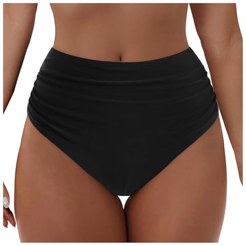 Damen Bikinihose Badeanzug Elastischer Bauchweg High Waist Strand Swimsuits Unterteil Badeshorts Abdominal Ruched Klassische Badehose mit Falten Strandhose Frauen Bikinis Bequemer Bikini Slip (XL) von Longra