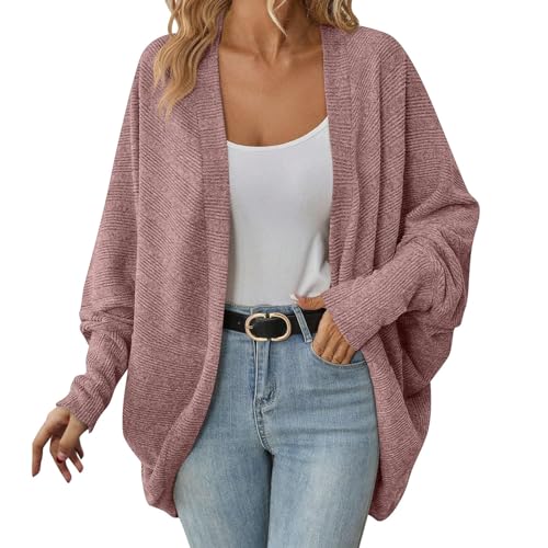 Damen Strickjacke mit Fledermausärmeln Casual Loose Open Front Cardigan Mantel Oversize Strickmantel Pullovermantel für Frauen Herbst Winter Strickcardigan Pullover Outwear Einfarbig von Longra