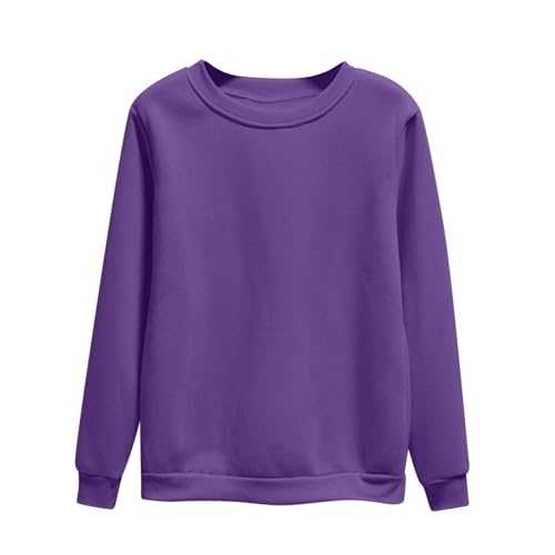 Damen Sweatshirt Winter Fleece Pullover Casual Rundhals Fleece Gefüttert Sweater Warm Langarm Pulli Winterpullover Einfarbig Fleecepullover Ohne Kapuzen Fleecepulli Thermounterwäsche (Dark Purple, M) von Longra