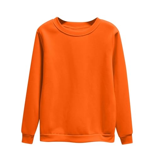 Damen Sweatshirt Winter Fleece Pullover Casual Rundhals Fleece Gefüttert Sweater Warm Langarm Pulli Winterpullover Einfarbig Fleecepullover Ohne Kapuzen Fleecepulli Thermounterwäsche (Orange, XL) von Longra