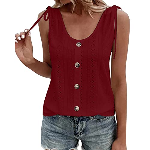 Damen Tank Top Süße Ärmellose Hemden Blusen Sommer Spitzen Blusentop Blumendruck Spitzen-Tanktop V-Ausschnitt Weste Top Casual Shirt Tops Bluse Damen Tanktop Frauen Tunika Top Bluse Sommer (Red, XXL) von Longra