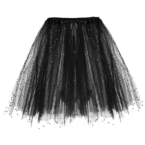Damen Teenager Mädchen Tüllrock 3 Lagen Tüll Rock Adult Teen Tütü Rock Kurz Ballett Unterrock Rockabilly Karneval Kostüm Tüllrock Petticoat Tütü Kostüm Karneval Kostüm Klassisch (Black-B, One Size) von Longra