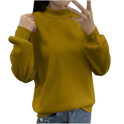 Damen Warme Fleece Pullover Sweatshirts Ohne Kapuzen Winter Thermo Langarm Shirts Fleece Sweatshirts Gefüttert Unterhemd Fleecepullover Einfarbig Freizeit Winter Fleecepulli (Brown, L) von Longra