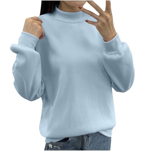 Damen Warme Fleece Pullover Sweatshirts Ohne Kapuzen Winter Thermo Langarm Shirts Fleece Sweatshirts Gefüttert Unterhemd Fleecepullover Einfarbig Freizeit Winter Fleecepulli (Sky Blue, L) von Longra