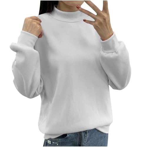 Damen Warme Fleece Pullover Sweatshirts Ohne Kapuzen Winter Thermo Langarm Shirts Fleece Sweatshirts Gefüttert Unterhemd Fleecepullover Einfarbig Freizeit Winter Fleecepulli (White, S) von Longra