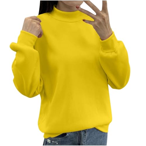 Damen Warme Fleece Pullover Sweatshirts Ohne Kapuzen Winter Thermo Langarm Shirts Fleece Sweatshirts Gefüttert Unterhemd Fleecepullover Einfarbig Freizeit Winter Fleecepulli (Yellow, XXXXL) von Longra