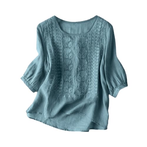 Hemdbluse für Damen Hemd Lose Leinenhemd Leinenbluse Lässiges Hemd Sommer Baumwolle Leinen Hemd Tunika Casual Lose Frühling Sommer Shirt Arbeits Tops T-Shirts & Blusen für Frauen (Blue, XL) von Longra