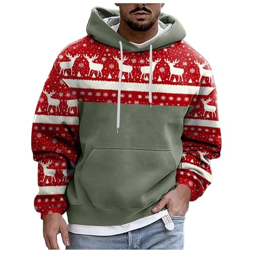 Herren Kapuzenpullover mit Weihnachtsmotiv Weihnachten Pullover Funny Xmas Hoodie Christmas Sweater Weihnachtspulli Lustiger Weihnachtshoodie Weihnachtsoutfits Weihnachtsshirt (3-Green, L) von Longra