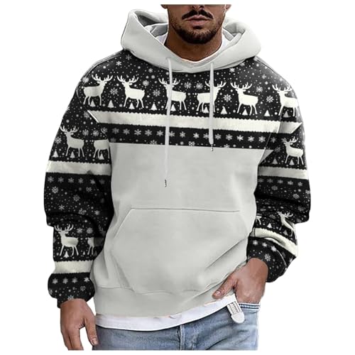 Herren Kapuzenpullover mit Weihnachtsmotiv Weihnachten Pullover Funny Xmas Hoodie Christmas Sweater Weihnachtspulli Lustiger Weihnachtshoodie Weihnachtsoutfits Weihnachtsshirt (5-Light Gray, XXL) von Longra