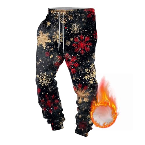 Herren Weihnachtshose Weihnachtsmotiv Jogginghose Weihnachts Kostüm Hose Gefüttert Fleece Haushose Xmas Freizeithose Lange Trainingshose Sporthose Freizeithose Klassische Sweathose mit (a-Yellow, XL) von Longra