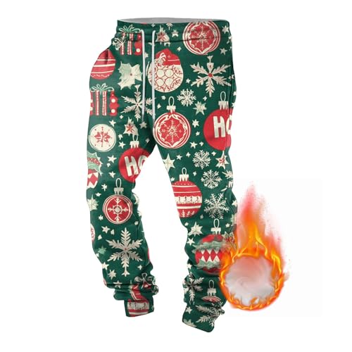 Herren Weihnachtshose Weihnachtsmotiv Jogginghose Weihnachts Kostüm Hose Gefüttert Fleece Haushose Xmas Freizeithose Lange Trainingshose Sporthose Freizeithose Klassische Sweathose mit (b-A, XXL) von Longra