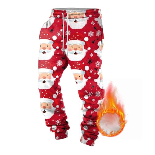 Herren Weihnachtshose Weihnachtsmotiv Jogginghose Weihnachts Kostüm Hose Gefüttert Fleece Haushose Xmas Freizeithose Lange Trainingshose Sporthose Freizeithose Klassische Sweathose mit Taschen (XXL) von Longra