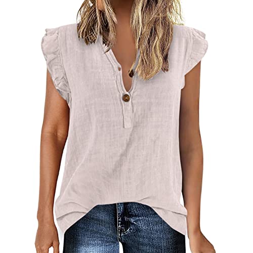 Leinenhemd Damen Hemd Baumwolle Leinen Hemdbluse Langarm/Kurzarm Sommer Baumwolle Leinen Hemd Tunika Damen Hemdbluse Baumwolle Hemd T-Shirts & Blusen Freizeithemd für Frauen (Beige, S) von Longra