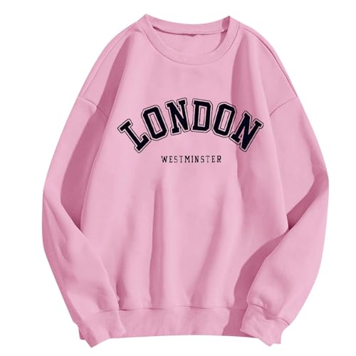 London Sweatshirt Damen Sweat Pullover Teenager Mädchen Vintage Oberteile Fleece Rundhals Langarmshirt Pulli Gefüttert Outdoorshirts Pullover Lässige Sweater Streetwear Sweatshirts Ohne Kapuzen von Longra