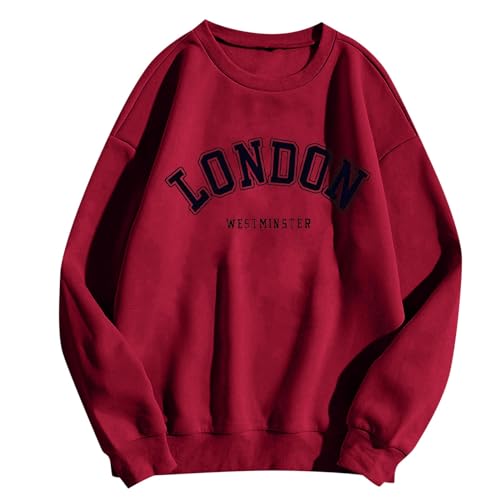 London Sweatshirt Damen Sweat Pullover Teenager Mädchen Vintage Oberteile Fleece Rundhals Langarmshirt Pulli Gefüttert Outdoorshirts Pullover Lässige Sweater Streetwear Sweatshirts Ohne Kapuzen von Longra