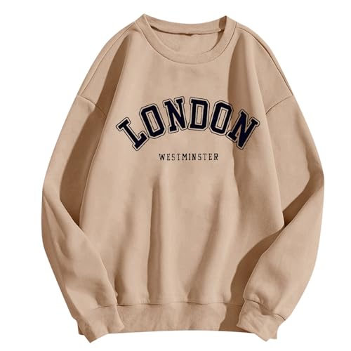 London Sweatshirt Damen Sweat Pullover Teenager Mädchen Vintage Oberteile Fleece Rundhals Langarmshirt Pulli Gefüttert Outdoorshirts Pullover Lässige Sweater Streetwear Sweatshirts Ohne Kapuzen von Longra
