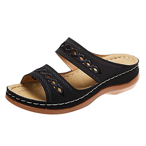 Longra Damen Sommer Sandalen Hausschuhe Casual Slip On Open Toe Elegant Sandaletten Bequeme Sommerschuhe für Frauen (Black-a, 43) von Longra