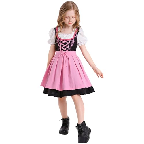 Longra Kinder Dirndl Mädchen Kleid mit Schürze, 2-teilig Trachtenkleid Dirndlkleid Trachten Kleid Trachtenmode Dirndl & Dirndl-Sets für Mädchen Oktoberfest Outfit Mädchendirndl Kleid Kostüme von Longra