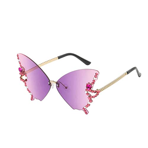 Longra Sonnenbrillen Schmetterlings Damen Strass Y2k Sonnenbrille für Party Hippie Strand Vintage Sunglasses von Longra